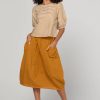 Boom Shankar Ava Top Mustard Stripe with puff sleeves and button back