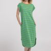 Boom Shankar Bellissimo Dress Honeydew in honeydew green and blue stripes with a chilli orange collar