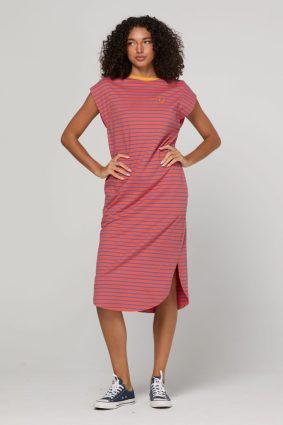 Boom Shankar Bellissimo Dress Roma in red and blue stripes with a mandarin collar