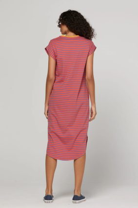 Boom Shankar Bellissimo Dress Roma in red and blue stripes with a mandarin collar
