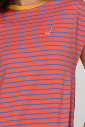 Boom Shankar Bellissimo Dress Roma in red and blue stripes with a mandarin collar