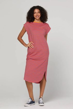 Boom Shankar Bellissimo Dress Roma in red and blue stripes with a mandarin collar