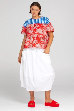 Boom Shankar Ava Top Mustard Stripe with puff sleeves and button back