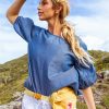 Boom Shankar Ava Top Mustard Stripe with puff sleeves and button back