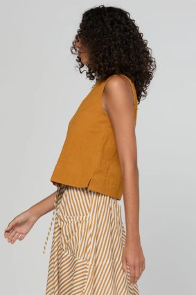 Boom Shankar Hara Top Turmeric cotton linen top