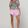 Boom Shankar Lucia Top Liquorice Stripe in multicoloured cotton seersucker with balloon sleeves