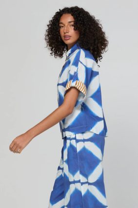 Boom Shankar Maui Shirt Block Print Mediterranean blue geometric print cotton shirt