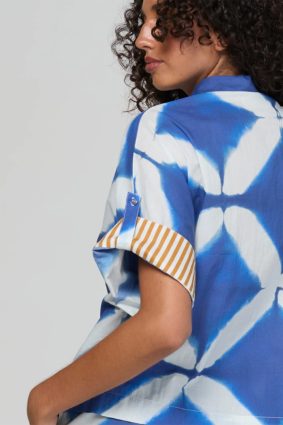 Boom Shankar Maui Shirt Block Print Mediterranean blue geometric print cotton shirt