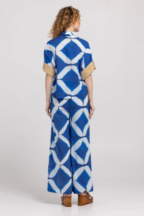 Boom Shankar Maui Shirt Block Print Mediterranean blue geometric print cotton shirt