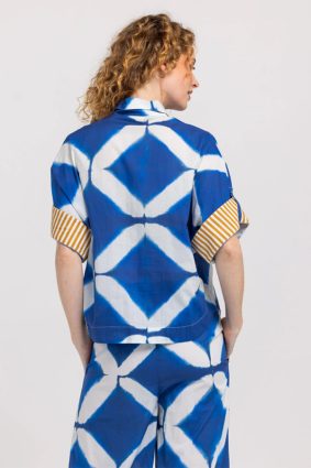 Boom Shankar Maui Shirt Block Print Mediterranean blue geometric print cotton shirt