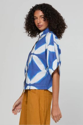 Boom Shankar Maui Shirt Block Print Mediterranean blue geometric print cotton shirt