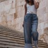 Elemente Clemente Pants Rundu Up Blue Denim in washed linen with turned-up cuffs