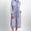 Elemente Clemente relaxed fit linen dress in soft blue stripe with button front