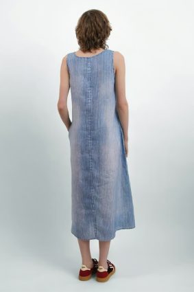 Elemente Clemente relaxed fit linen dress in soft blue stripe with button front