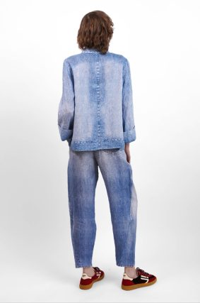 Elemente Clemente Naipun Blue Denim Jacket with relaxed boxy silhouette and fine vertical pinstripes