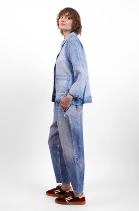 Elemente Clemente Naipun Blue Denim Jacket with relaxed boxy silhouette and fine vertical pinstripes