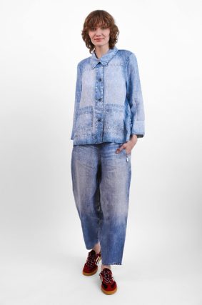 Elemente Clemente Naipun Blue Denim Jacket with relaxed boxy silhouette and fine vertical pinstripes