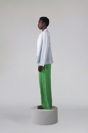 Elemente Clemente relaxed boxy linen jacket in pale blue and white glacier colorway