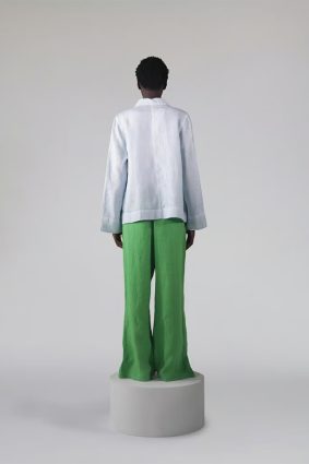 Elemente Clemente relaxed boxy linen jacket in pale blue and white glacier colorway