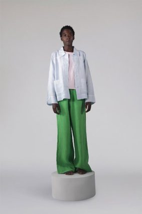 Elemente Clemente relaxed boxy linen jacket in pale blue and white glacier colorway