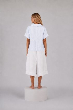 Elemente Clemente relaxed fit button-down linen shirt in glacier blue and white
