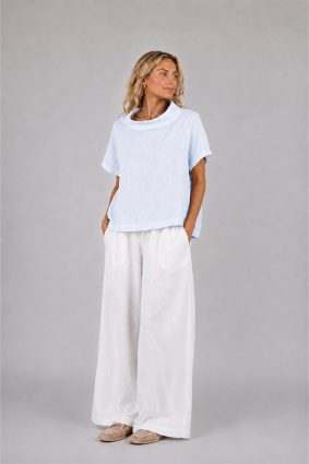Elemente Clemente relaxed fit button-down linen shirt in glacier blue and white