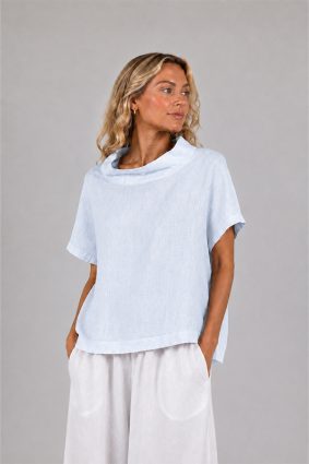 Elemente Clemente relaxed fit button-down linen shirt in glacier blue and white