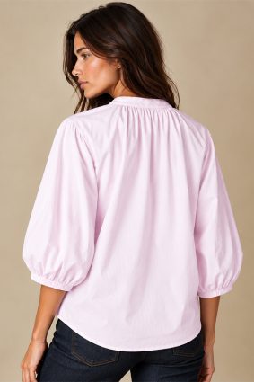 Herzens pink blouse with gathered neckline and three-quarter sleeves