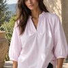 Herzens pink blouse with gathered neckline and three-quarter sleeves