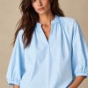 Herzens soft blue blouse with gathered neckline and three-quarter sleeves