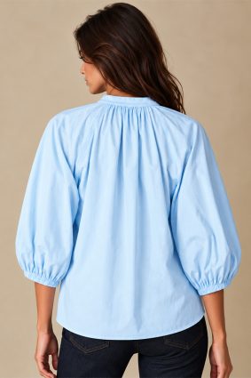 Herzens soft blue blouse with gathered neckline and three-quarter sleeves