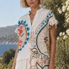 Herzens white blouse with turquoise and coral floral paisley print