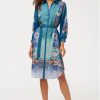 Johnny Was Arani Midi Shirt Dress Dewflower front view with collared button front
