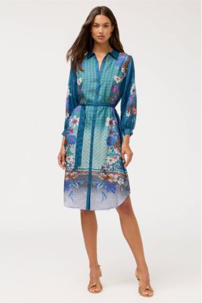 Johnny Was Arani Midi Shirt Dress Dewflower front view with collared button front