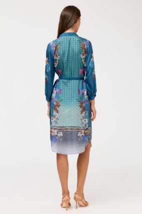 Johnny Was Arani Midi Shirt Dress Dewflower front view with collared button front
