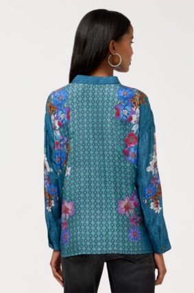 Johnny Was Luisa Shirt Dewflower front view featuring collared button front and long sleeves