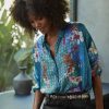 Johnny Was Luisa Shirt Dewflower front view featuring collared button front and long sleeves