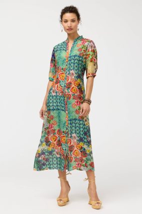 Johnny Was Midaxi Shirt Dress Carlina front view showcasing button-front design and long sleeves