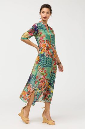 Johnny Was Midaxi Shirt Dress Carlina front view showcasing button-front design and long sleeves