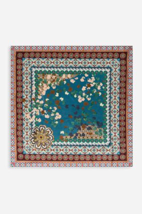 Here is the SEO-optimized alt text tailored for your current product, the Johnny Was Silk Scarf Descanso: Johnny Was floral print Descanso silk scarf with border detail