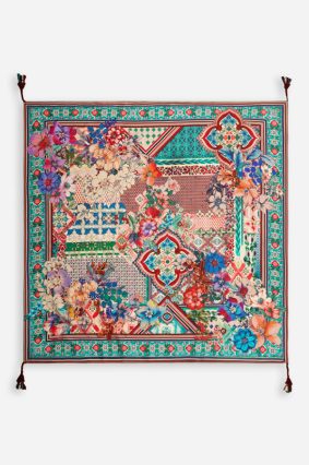 Johnny Was floral print Lorette silk scarf with border detail