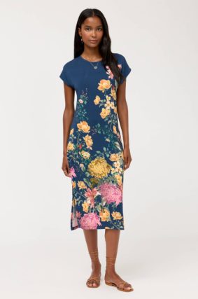 Johnny Was The Janine Favorite Keyhole Tee Dress Ballardi with floral print and keyhole neckline