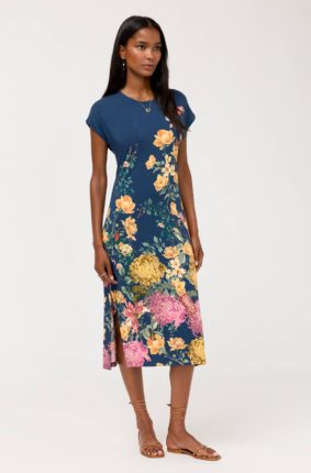 Johnny Was The Janine Favorite Keyhole Tee Dress Ballardi with floral print and keyhole neckline