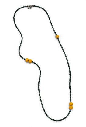 Jolly Venezia handcrafted dark green glass bead and yellow ball necklace