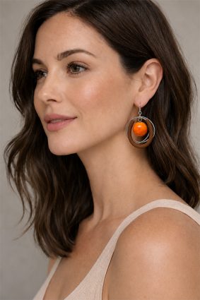 Jolly Venezia orange drop earrings made with Venetian glass beads