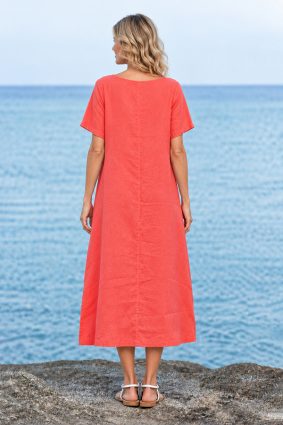 Kokomarina Miyani Dress Coral midi dress with rounded neckline