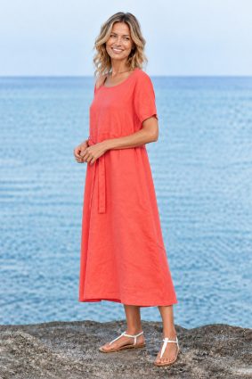 Kokomarina Miyani Dress Coral midi dress with rounded neckline