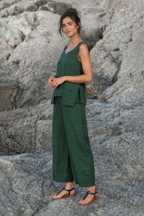Kokomarina Mizu Top Singlet Khaki sleeveless linen top