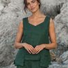 Kokomarina Mizu Top Singlet Khaki sleeveless linen top