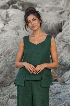 Kokomarina Mizu Top Singlet Khaki sleeveless linen top